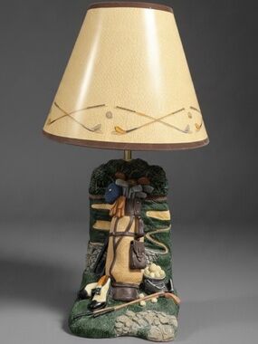 Vintage 1993 Golf Themed Table Lamp With Shade